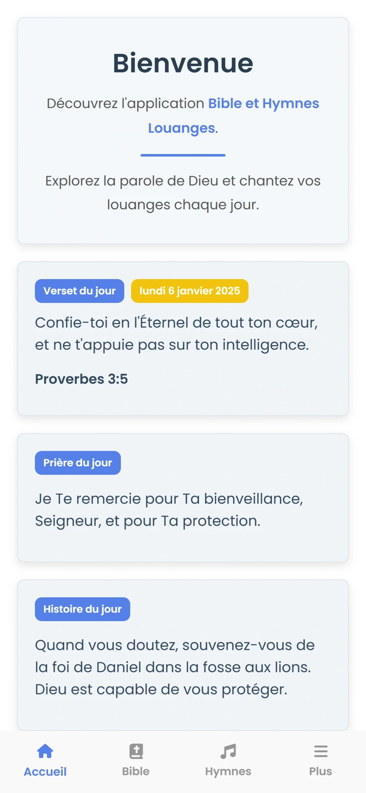 Accueil mobile Bible Louanges