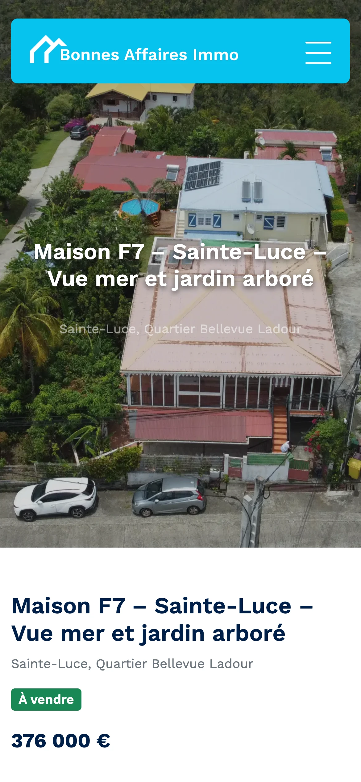 Écran mobile catalogue immobilier Bonnes Affaires Immo