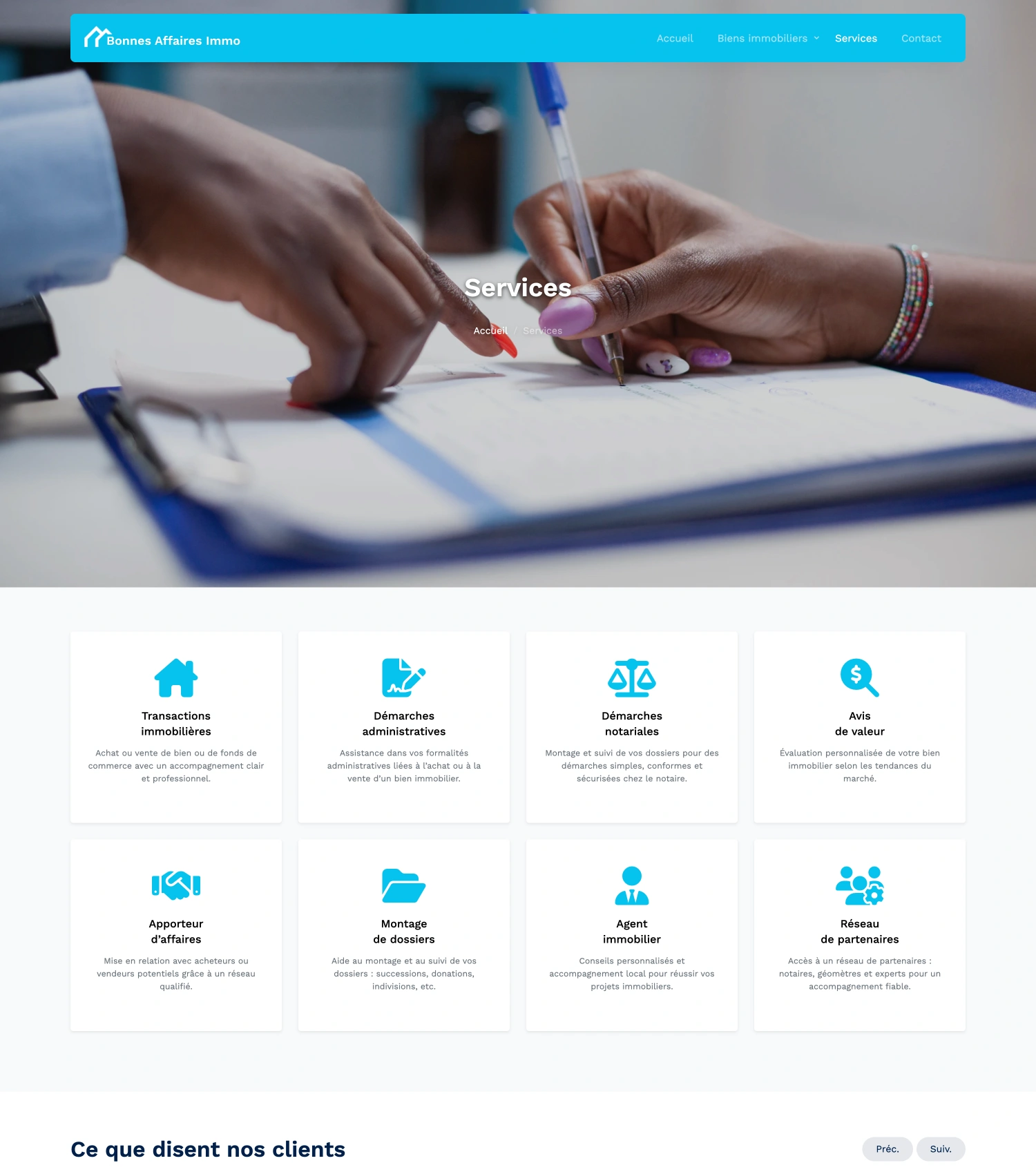 Écran tablette services secondaire Bonnes Affaires Immo