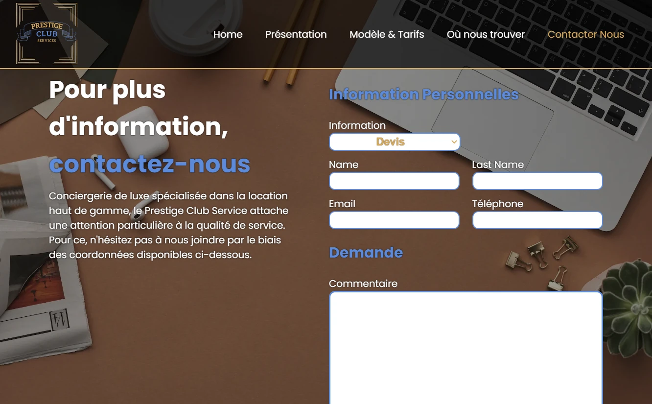 Version desktop Prestige Club Service 2