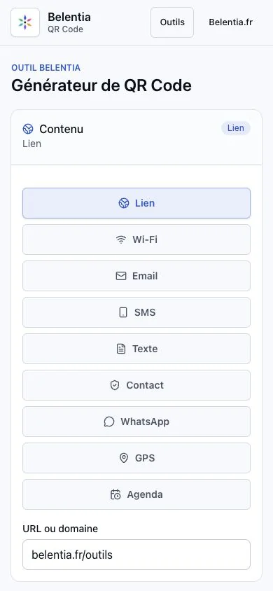 QR Code Belentia — site web sur téléphone