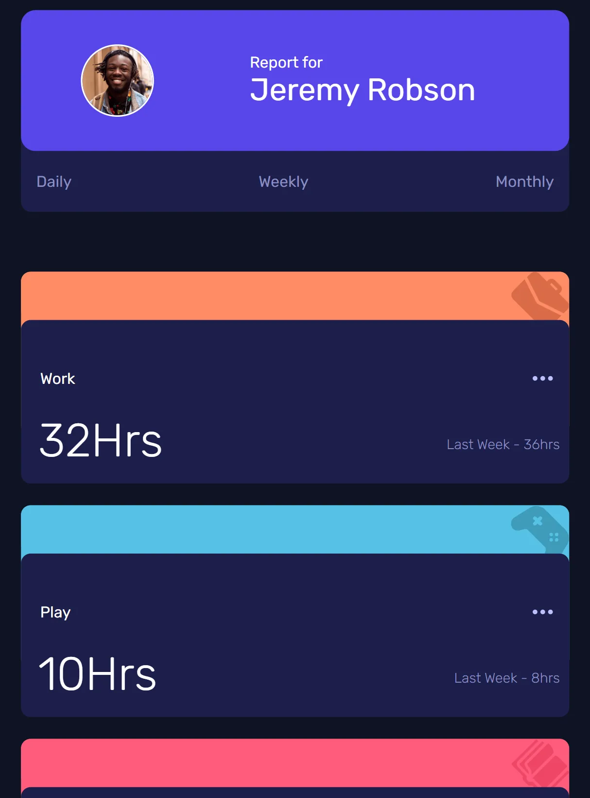 Time Tracking Dashboard tablet version 1