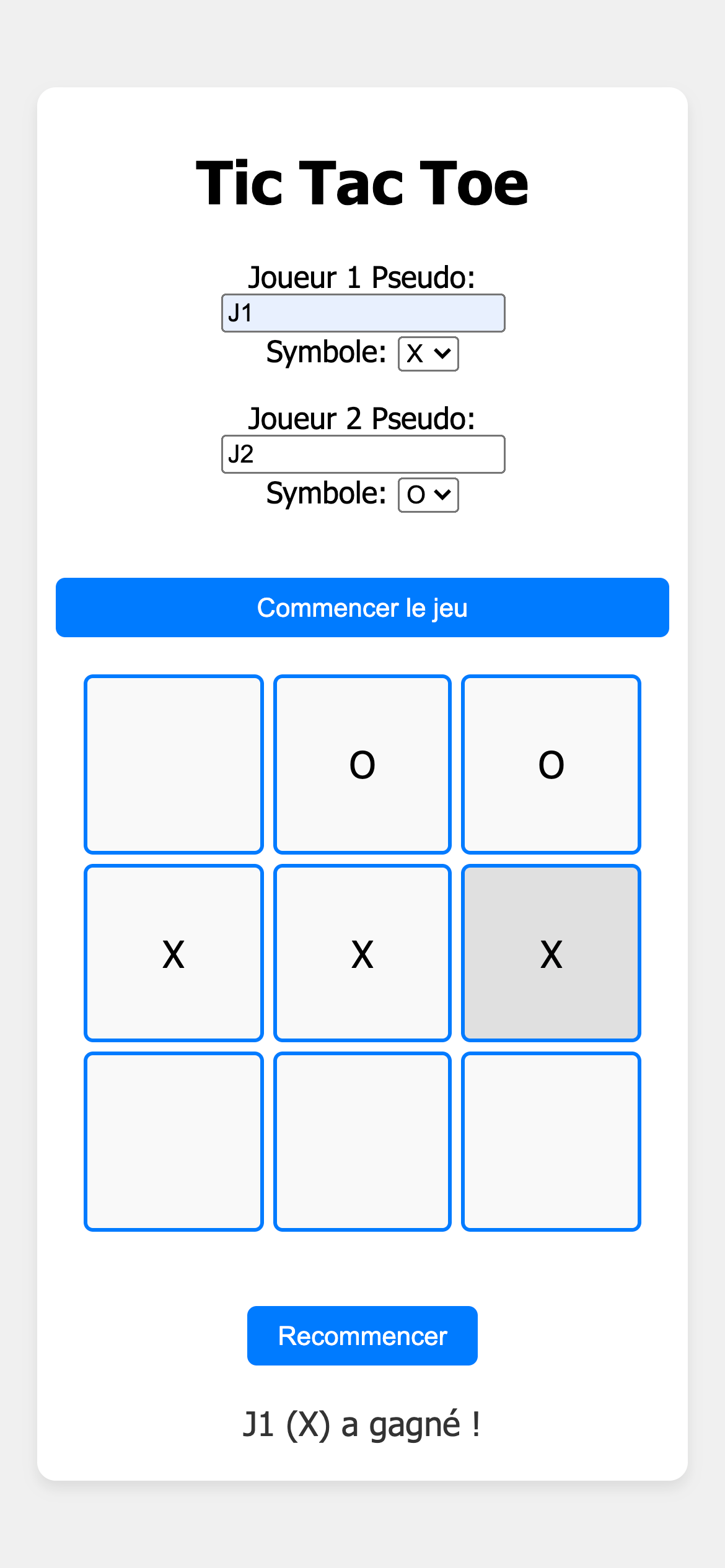 Apercus complementaires Tic Tac Toe 4