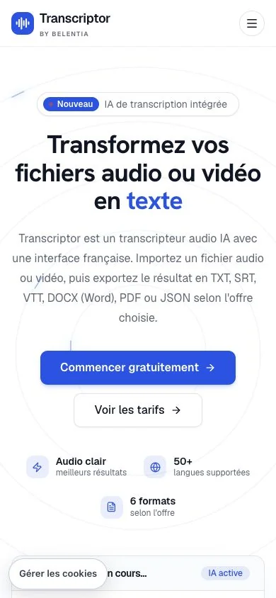 Transcriptor — mobile website